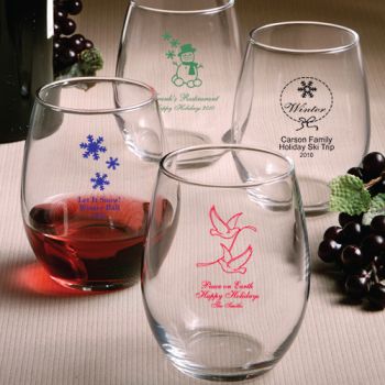 Stemless Wine Glasses - Holiday Designs 