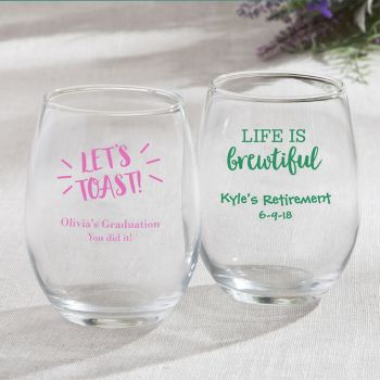 Personalized 15oz Stemless Wine Glasses - Celebration Design