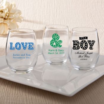 Personalized 15oz Stemless Wine Glasses - marquee design