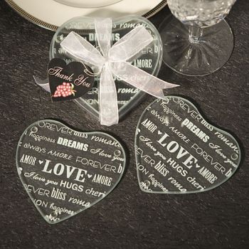 Heart Design Glass Coaster Favors (Set Of 2)