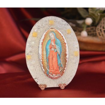 71MUR Made in Italy Our Lady of Guadalupe on a Murano Glass Stand 