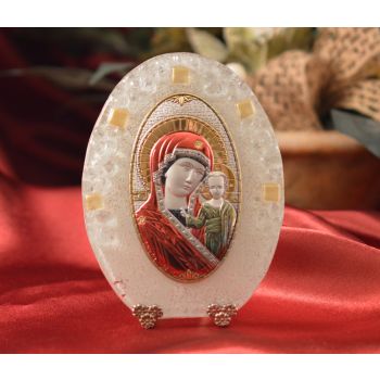 73MUR Made in Italy Mother Mary color on a Murano Glass Stand 