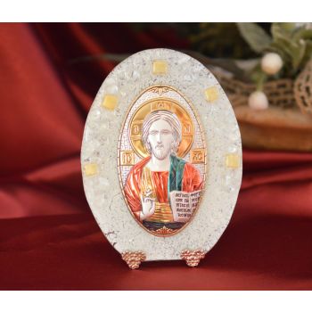 75MUR Made in Italy Christ Pantocrator color on a Murano Glass Stand 