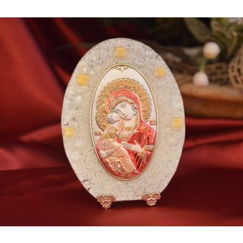 79MUR Made in Italy Our Lady of Vladimir color or on a Murano Glass Stand 