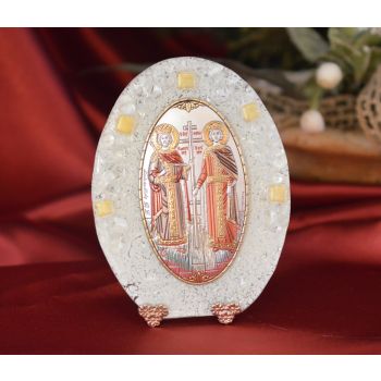 89MUR Made in Italy Saints Constantine & Helen color or on a Murano Glass Stand 