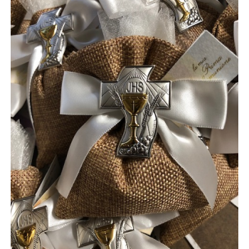 Almond favors, Communion favors with made in Italy chalice, favors, koufeta mementos, italian favors Bomboniere, burlap bag