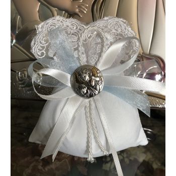 AF610 italian pouch with lace with silver charm favor Baptism Communion
