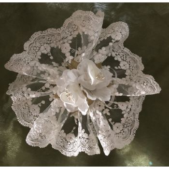 AF615 Italian lace doily with craft flower wedding, communion, bridal shower favors bomboniere