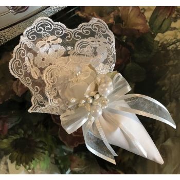 AF630  Italian lace Cone with craft flower , wedding , communion, bridal shower favors bomboniere