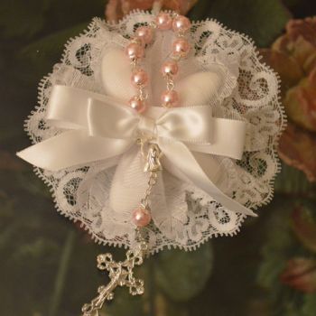 Italian Bomboniera Confetti holder with white Decade Rosary