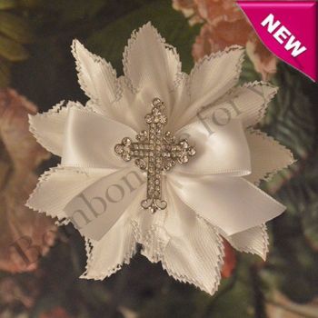 Italian Confetti Flower Bomboniere with Rhinestone Cross Pendant