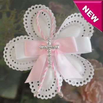 Italian Confetti Flower with Rhinestone pin cross