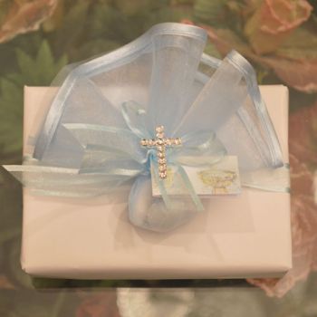 Gift Wrapping, Tulle with rhinestone Cross (Favor Tag shown sold separately)