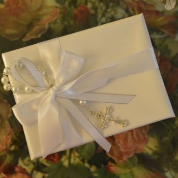 Gift Wrapping with Rosary and Personalized ribbon