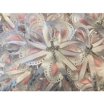 Italian Confetti Flower with Rhinestone Cross Pin Bomboniere