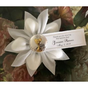 First Communion Confetti Flower with Italian Argento Chalice pin
