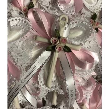 Confetti Almond Flowers favors Jordan flowers Baptism Christening with Capodimonte cross Favors First Communion Bomboniere