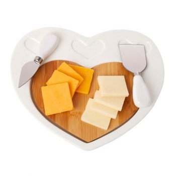 Debora Carlucci White Porcelain and Wood 3pc Cheese Cutting Board 