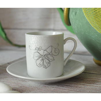 LC003 Espresso Set Silver Design Set of 2 (2 Cups + 2 Saucers) 