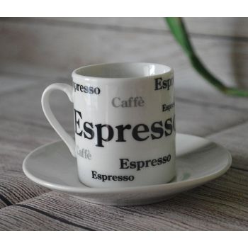 LC004 Espresso Set Black and gray  Design Set of 2 (2 Cups + 2 Saucers) 