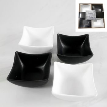 Set of 4 White Ceramic Bowls and  4 spoons 