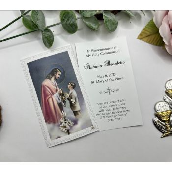 Personalized First Communion Boy Remembrance Card