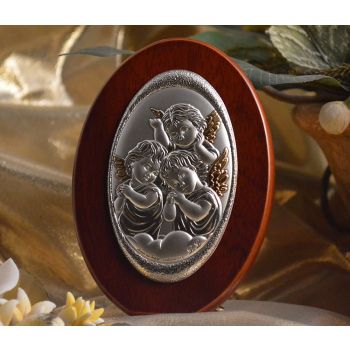 RL100 Italian Silver Angels icon on a wood stand 