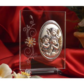 RL100V Italian Silver Angels icon on a glass stand 