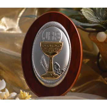 RL110 Italian Silver Chalice icon on a wood stand 