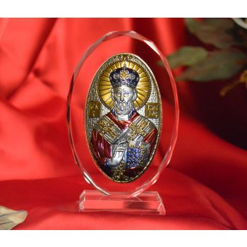 RL1100VOX Orthodox Greek Icon Saint Nicholas with Colors Made in Italy 