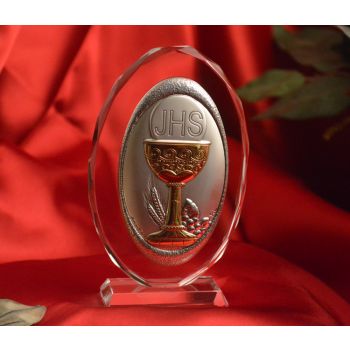 RL110VO Italian Silver Chalice icon on a glass stand 
