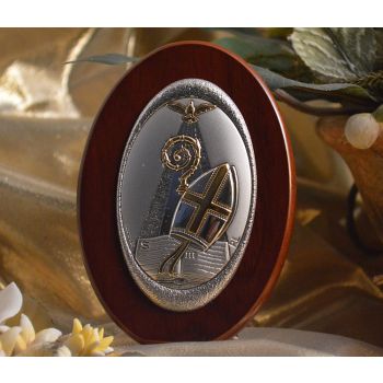 RL120 Italian Silver Confirmation icon on a wood stand 