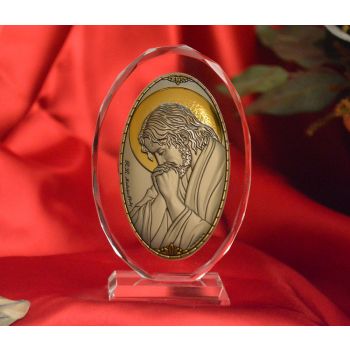 RL1220VO Italian Silver praying Jesus Icon Made in Italy icon on a glass stands 