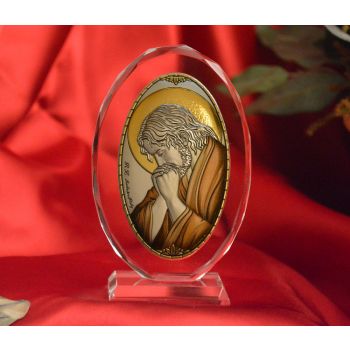 RL1220VOX Italian Silver praying Jesus Icon Made in Italy icon on a glass stands 