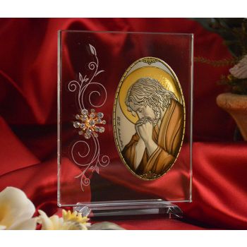RL1220VX Italian Silver praying Jesus Icon Made in Italy icon on a glass stands 