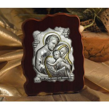 RL1300 Italian Silver Icon Holy Family on a wood stand Made in Italy 