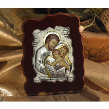RL1310 Italian Silver Icon Holy Family on a wood stand Made in Italy 