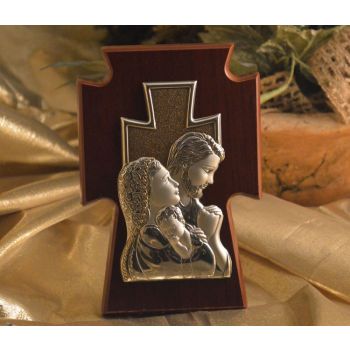 RL1420 Italian Silver Holy Family on a wood stand Made in Italy 