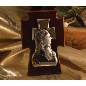 RL1440 Italian Silver Mother and Child on a wood stand Made in Italy 