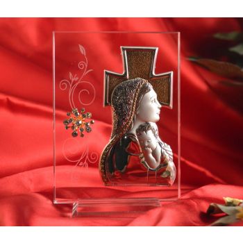RL1640 Italian Silver Mother and Child icon on a glass stand 