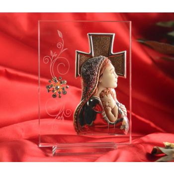 RL1650 Italian Silver Mother and Child icon on a glass stand 