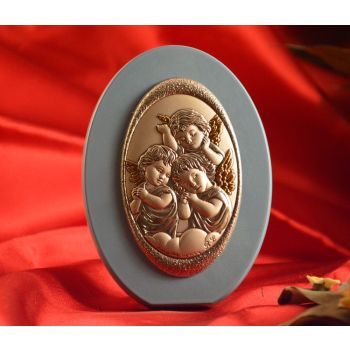 RL1700 Italian Silver Angels Made in Italy icon on a wood stand (Baby Blue)