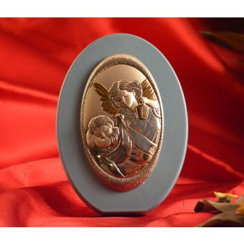 RL1710 Italian Silver Guardian Angel Icon Made in Italy icon on a wood stand (Baby Blue)