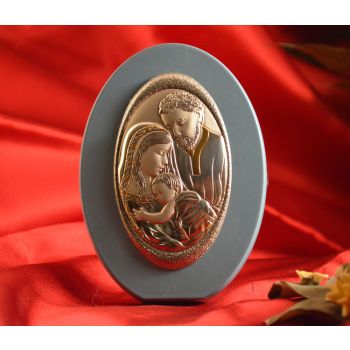 RL1730 Italian Silver Holy Family Icon Made in Italy icon on a wood stand (Baby Blue) 