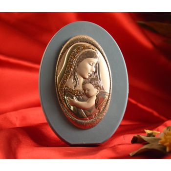 RL1740 Italian Silver Mother and Child Icon Made in Italy icon on a wood stand (Baby Blue) 
