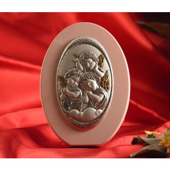 RL1750 Italian Silver Angels Made in Italy icon on a wood stand (PINK)