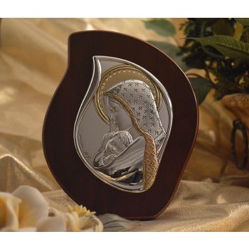 RL2000 Italian Silver Mother and Child icon on a wood stand 