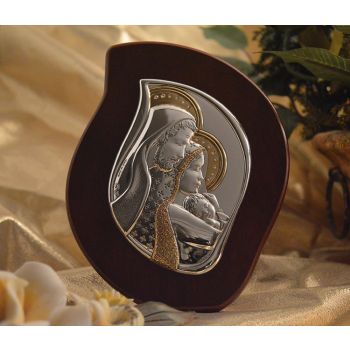 RL2100 Italian Silver Holy Family icon on a wood stand 