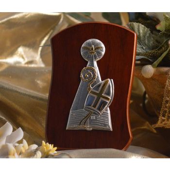 RL220 Italian Silver Confirmation icon on a wood stand 