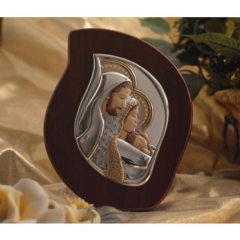 RL2300 Italian Silver Holy Family icon on a wood stand 